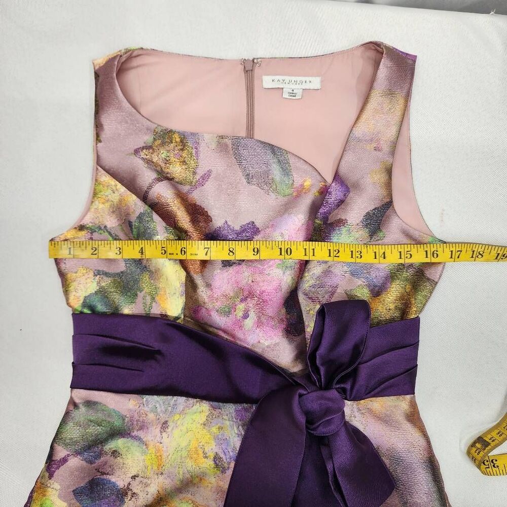 Kay Unger Cosette Column Gown Floral Sleeveless Purple Sash Dress Size 4 - Picture 5 of 10